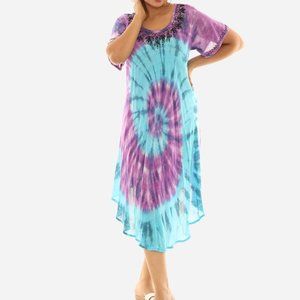 Tie Dye Half Sleeve Scoop Neck Sundresses
